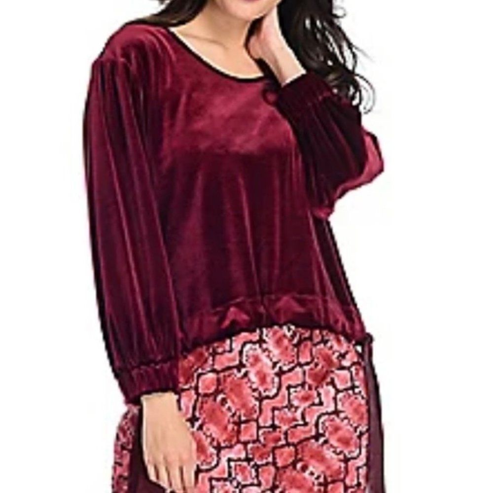 Band of Gypsies Burgundy Purple Velour Tie Hem Long Sleeve Top Medium